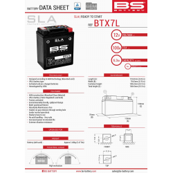 BS, akumulátor BTX7L (FA) (YTX7L-BS) 12V 6AH 113X70X130, bezúdržbový - naplněný (100A) zesílený (8)