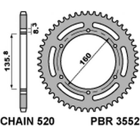 PBR, rozeta 3552 38 L (řetěz 520) (JTR5.38)