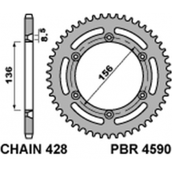 PBR, rozeta 4590 59 C45 Husqvarna TE 125 (4T) 10-'13 (řetěz 428)
