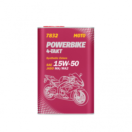 Mannol, motorový olej 4T Motorbike 15W50 1L Ester + MA2 Semisyntetic, plechový obal (7832) (12)