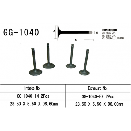 Vesrah, sací ventil, Honda XR 250R '86-'95 (2ks na motor) (28,5X5,5X96,6 mm) (OEM: 14711-KK1-000) (1ks.)