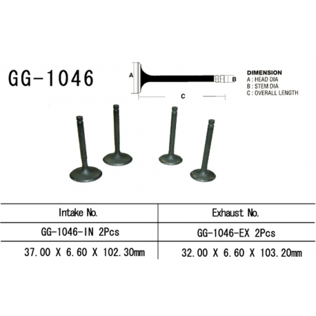 Vesrah, sací ventil, Honda XR 650R '00-'07, TRX 700XX '08-'09 (2ks na motor) (37,0X6,60X102,3 mm) (OEM: 14711-MBN-670) (1ks.)
