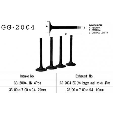 Vesrah, sací ventil, Yamaha XJ 650 80-84, XJ650 80-84, XJ 750 '82-85' (33,0X7,00X94,20) (OEM: 16G-12111-00,4H7-12111-00) (1ks.)