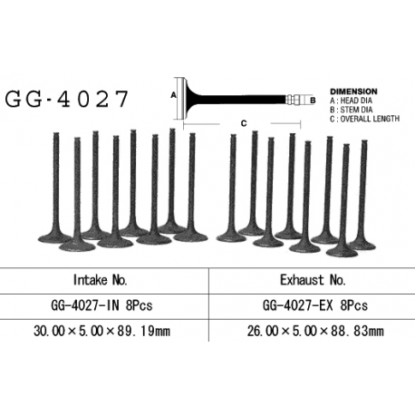 Vesrah, sací ventil, Kawasaki ZX10 '88-'90 (ZX1000B1-B3) (30,0 X 5,0 X 88,83 mm) (OEM: 12005-1107) (1ks.)