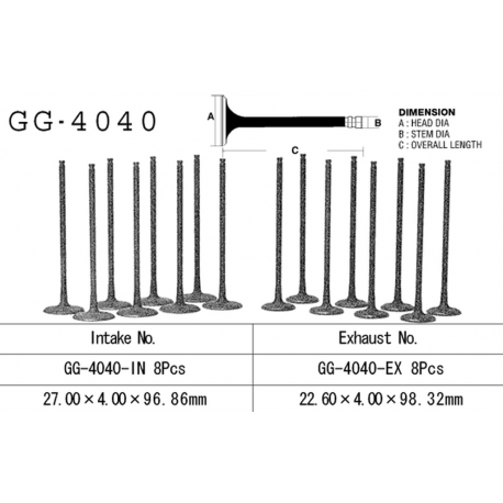 Vesrah, sací ventil, Kawasaki ZX 6R '95-02, ZZR 600 '06-08' (OEM: 12004-1120,12004-1150) (1ks.)