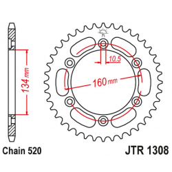 JT, rozeta 4400 43 duralová, Honda CBR 600/900/929/954/1000 (440043JTA) (řetěz 520), černá barva