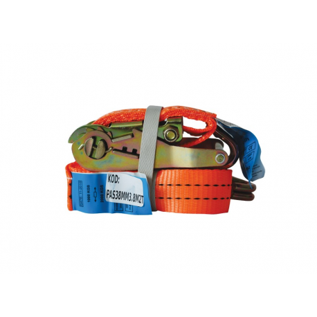 Biketec, transportní kurty s háky a přezkou, šířka 38mm, délka 4m , nosnost 2T – oranžová barva