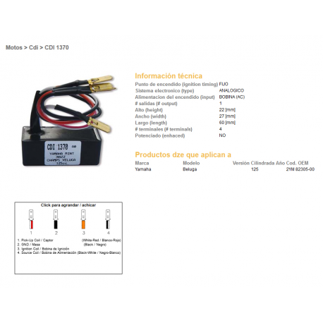 DZE, jednotka zapalování CDI, Yamaha BELUGA 125 (2YM 82305-00)