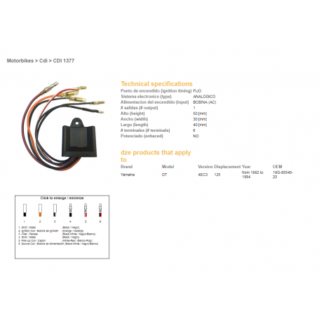 DZE, jednotka zapalování CDI, Yamaha DT125 '82-'94 (OEM-18G-85540-20)
