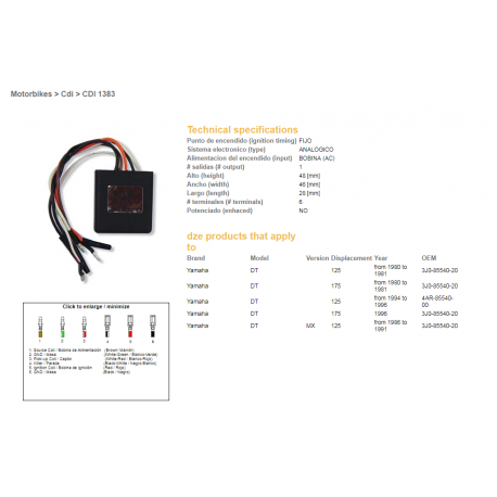 DZE, jednotka zapalování CDI, Yamaha DT125MX '80-'91 (OEM-3JO-85540-20, 4AR-85540-00)