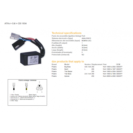 DZE, jednotka zapalování CDI, Polaris 250 '89-'04, 400 SPORT '96-'97