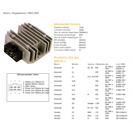 DZE, regulator napětí, Kawasaki KLR650 87-07, KMX125 86-03, KLR250 87-05 (ESR246)