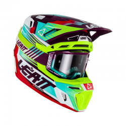 Leatt (kolekce 2023), MX přilba 8.5 V23 (+ MX brýle VELOCITY 5.5 ZDARMA) HELMET KIT NEON zelená, barva FLUO/fialová/modrá, velik