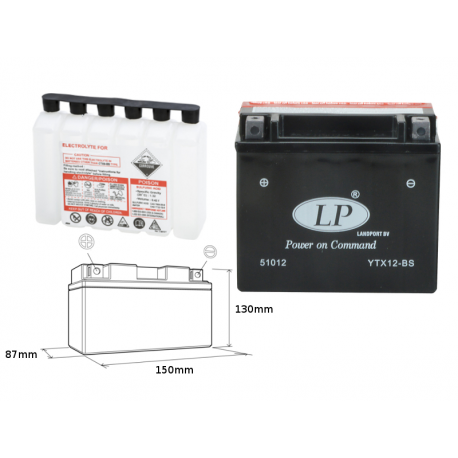 Landport, akumulátor YTX12-BS 12V 10AH 152X88X131 (GTX12BS), bezúdržbový (4) UE2019/1148