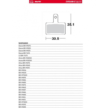 Moto-Master, cyklo brzdové desky, organické, PRO určeno pro: Shimano DEORE BR-M575, BR-M525, BR-M515, BR-T615, BR-M50