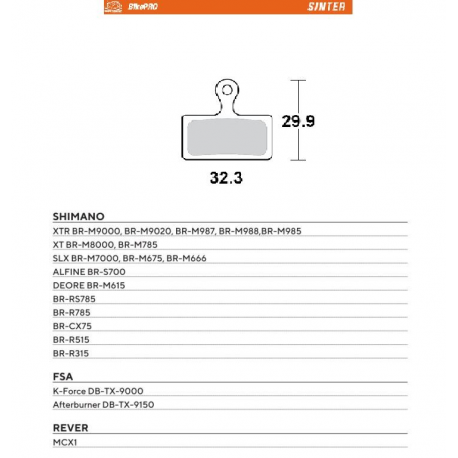 Moto-Master, cyklo brzdové desky, Sinter Metalic, určeno pro: Shimano XTR BR-M9000, BR-M9020, BR-M987, BR-M988, BR-