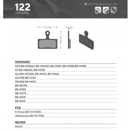 Brenta, cyklo brzdové desky, organické, určeno pro: Shimano XTR BR-M9000, BR-M9020, BR-M987, BR-M9