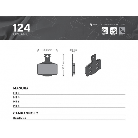 Brenta, cyklo brzdové desky Organic, určeno pro: Magura MT 2, MT 4, MT 6, MT 8, CAMPAG