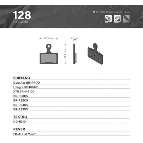 Brenta, cyklo brzdové desky, organické, určeno pro: Shimano DURA ACE BR-R9170, ULTEGRA BR-R8070, X