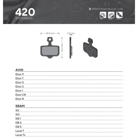 Brenta, cyklo brzdové desky, Sinter, určeno pro: Avid ELIXIR 9 / 7 / 5 / 3 / 1