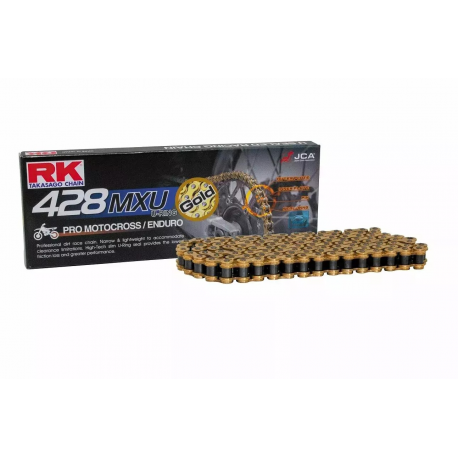 RK ŁAŃCUCH NAPĘDOWY (ENDURO) GB428MXU-136 (U-RING) ZAPINKA (CL) W ZESTAWIE KOLOR ZŁOTY (POJEMNOŚĆ: DO 150 CCM) (27 KN)