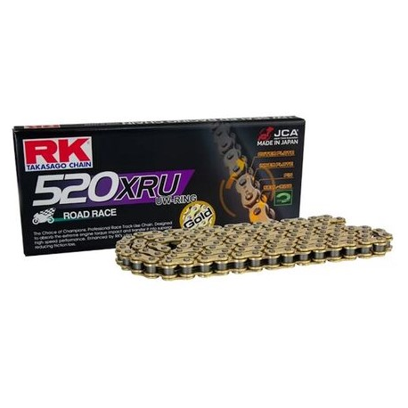 RK ŁAŃCUCH NAPĘDOWY 520XRU-122 (UW-RING) ZAKUWKA (CLF) W ZESTAWIE KOLOR ZŁOTY (POJEMNOŚĆ: DO 1000 CCM) (40 KN)