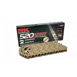 RK ŁAŃCUCH NAPĘDOWY 520ZXW-122 (XW-RING) ZAKUWKA (CLF) W ZESTAWIE KOLOR ZŁOTY (POJEMNOŚĆ: DO 1200 CCM) (42 KN)