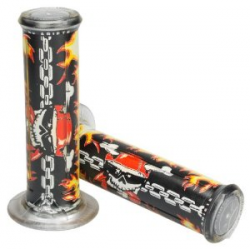 Harri's, gripy 01684-RA (120 mm/22 mm) bez otvoru, Lebky , barva černá/žlutá/červená