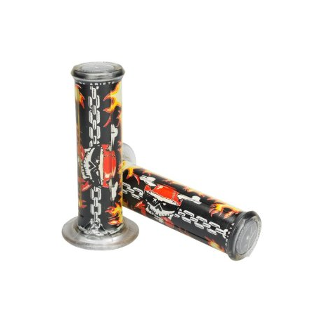 Harri's, gripy 01684-RA (120 mm/22 mm) bez otvoru, Lebky , barva černá/žlutá/červená