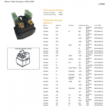 DZE, startovací relé, Yamaha FZ6`04-14, FJR 1300`06-07, FZS 1000, XTZ 1200, R1, R6 (150A)