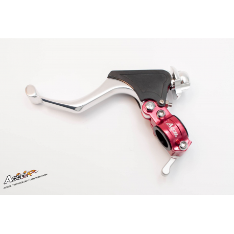 Accel, držák spojkové páčky kompletní +Hot start uni (kovaný), červená barva (3 pozice páčky)