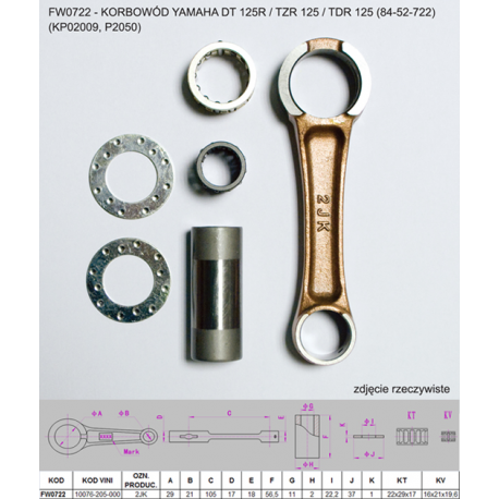 Flyway, ojniční sada, Yamaha DT 125 R / TZR 125 / TDR 125 (84-52-722) (KP02009, P2050) (DT125)